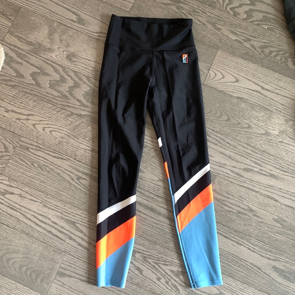 PE Nation XS leggings worn once- black, blue, orange stripe
